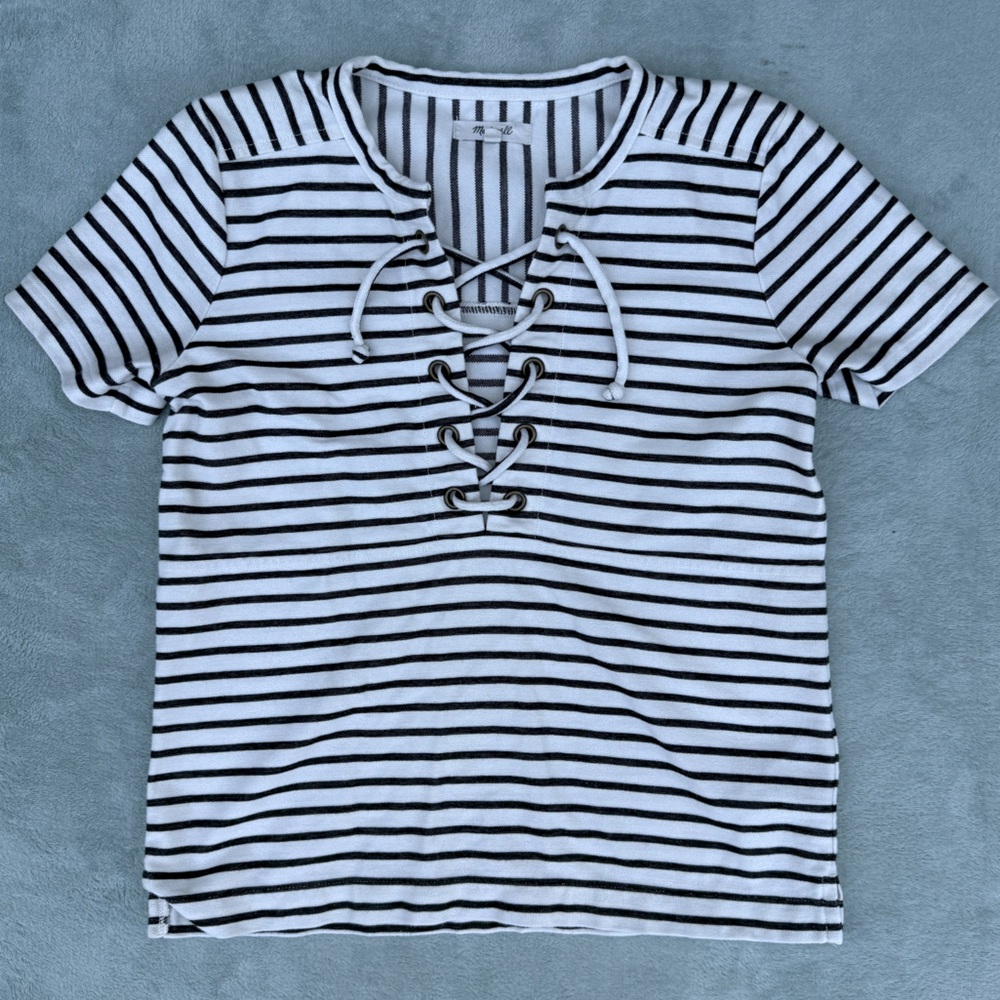 Madewell striped lace up top
